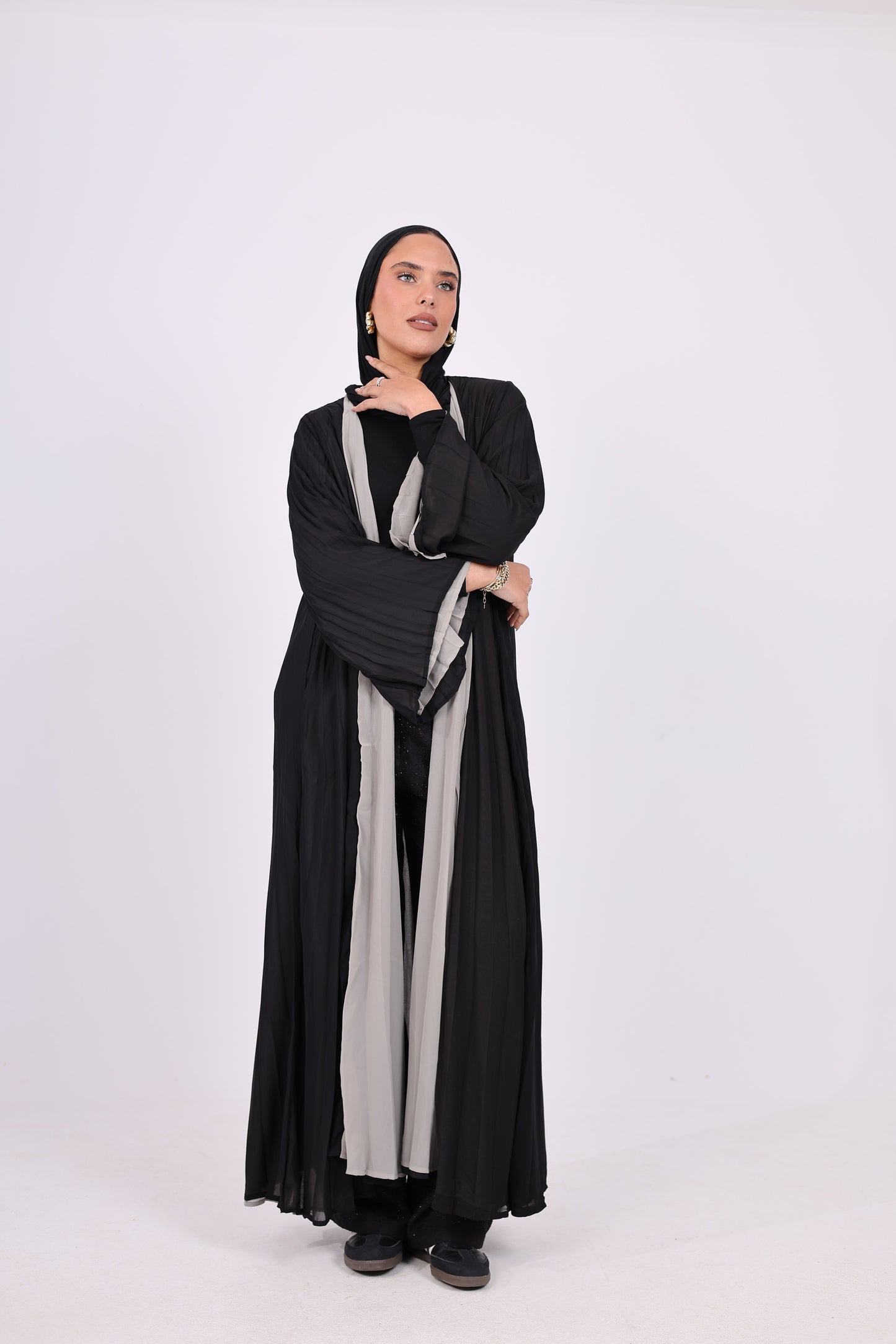 Black Double Face Plissé Abaya