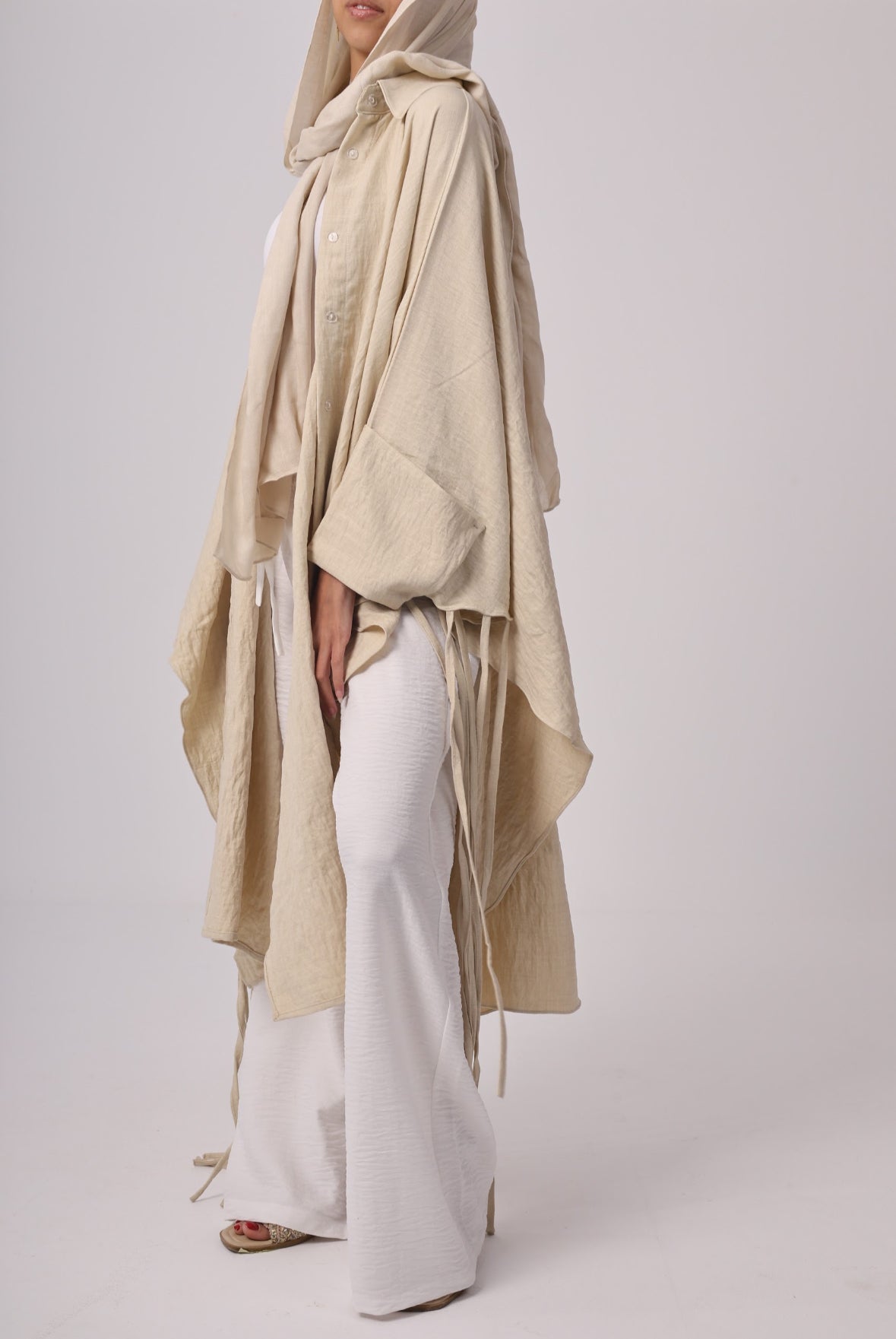 Long Fringes Chemise - Beige