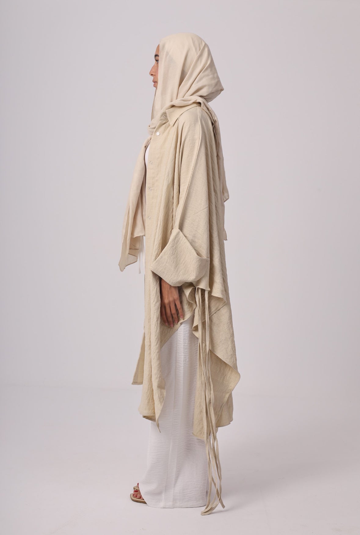 Long Fringes Chemise - Beige