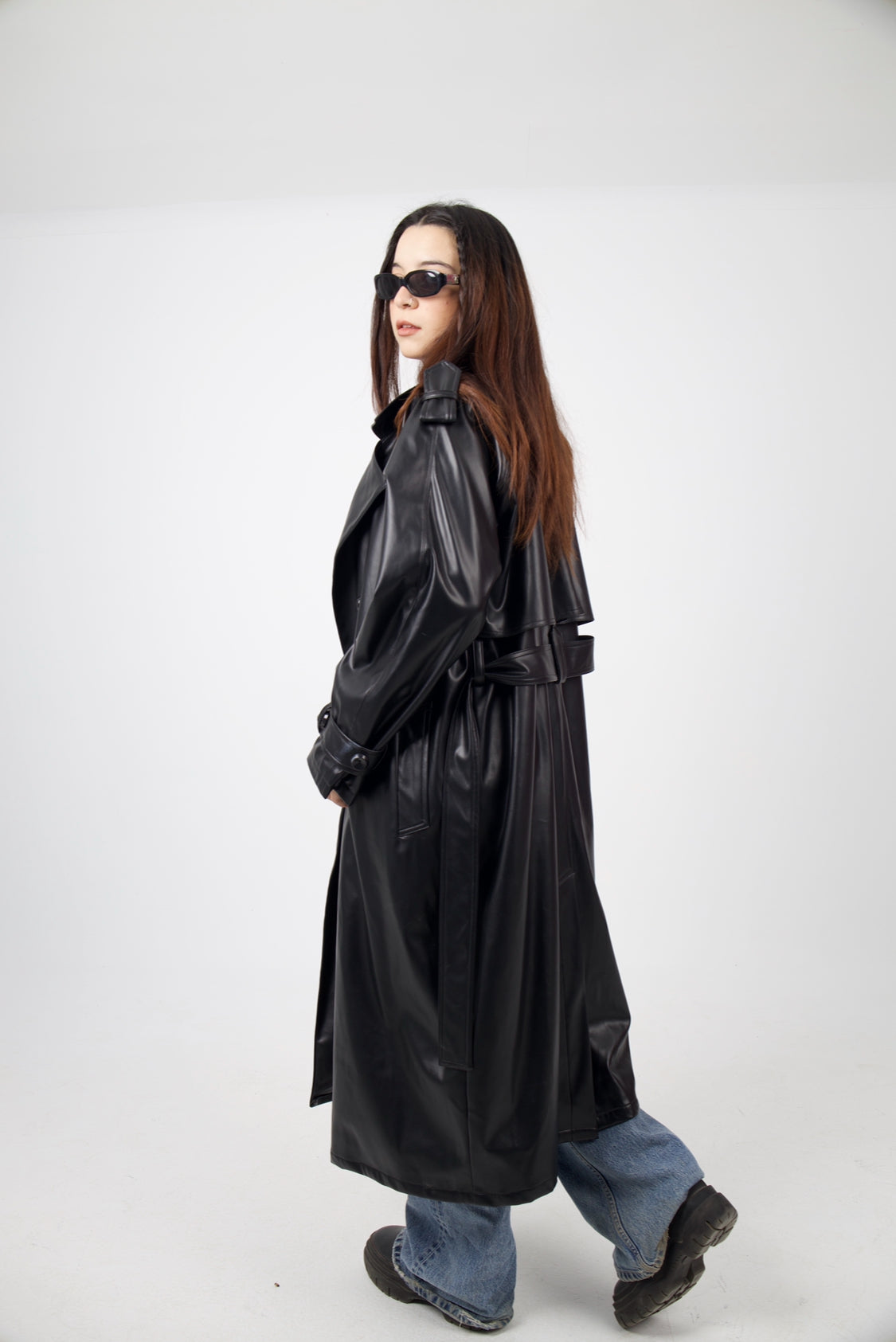 Black Leather Trench Coat