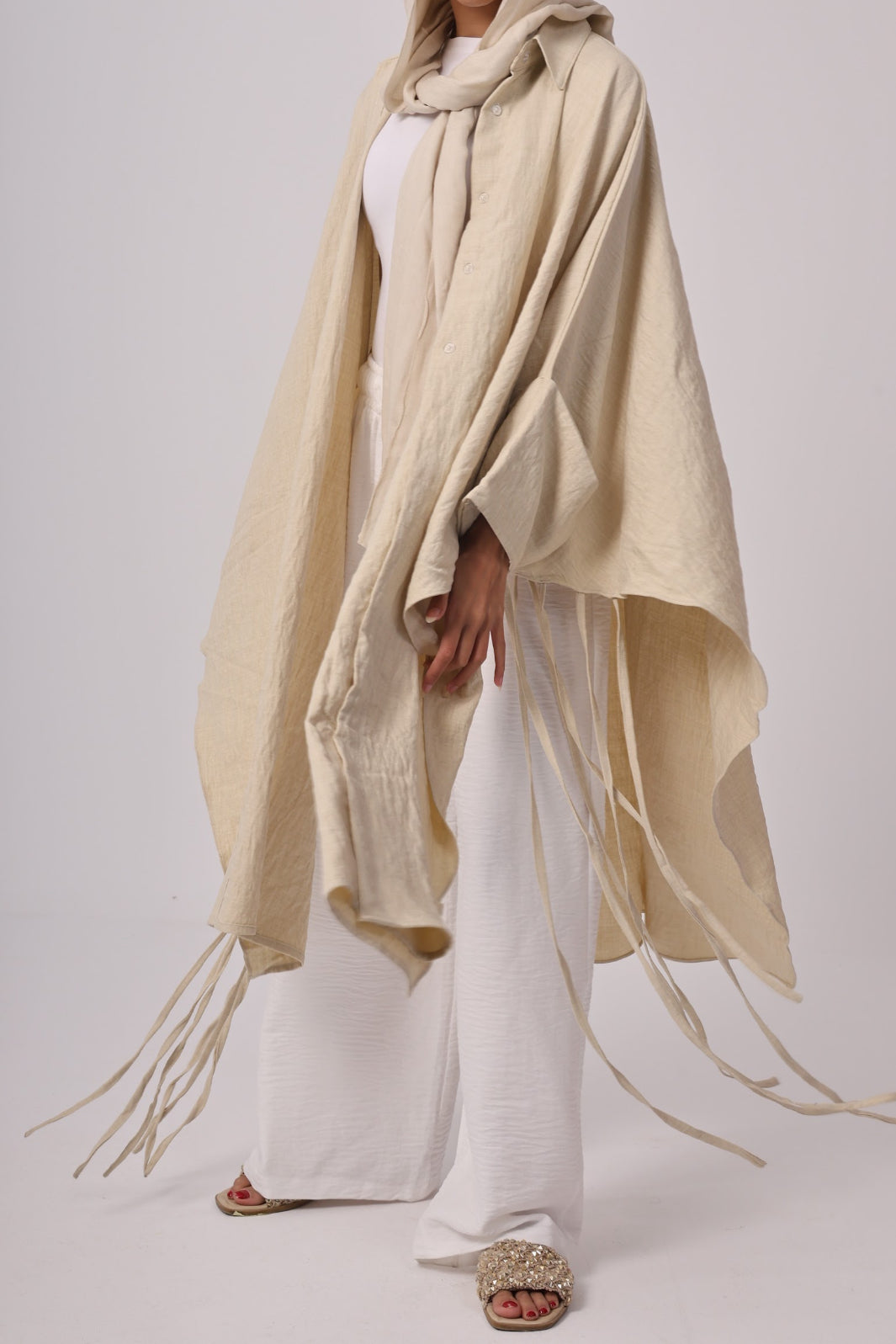 Long Fringes Chemise - Beige