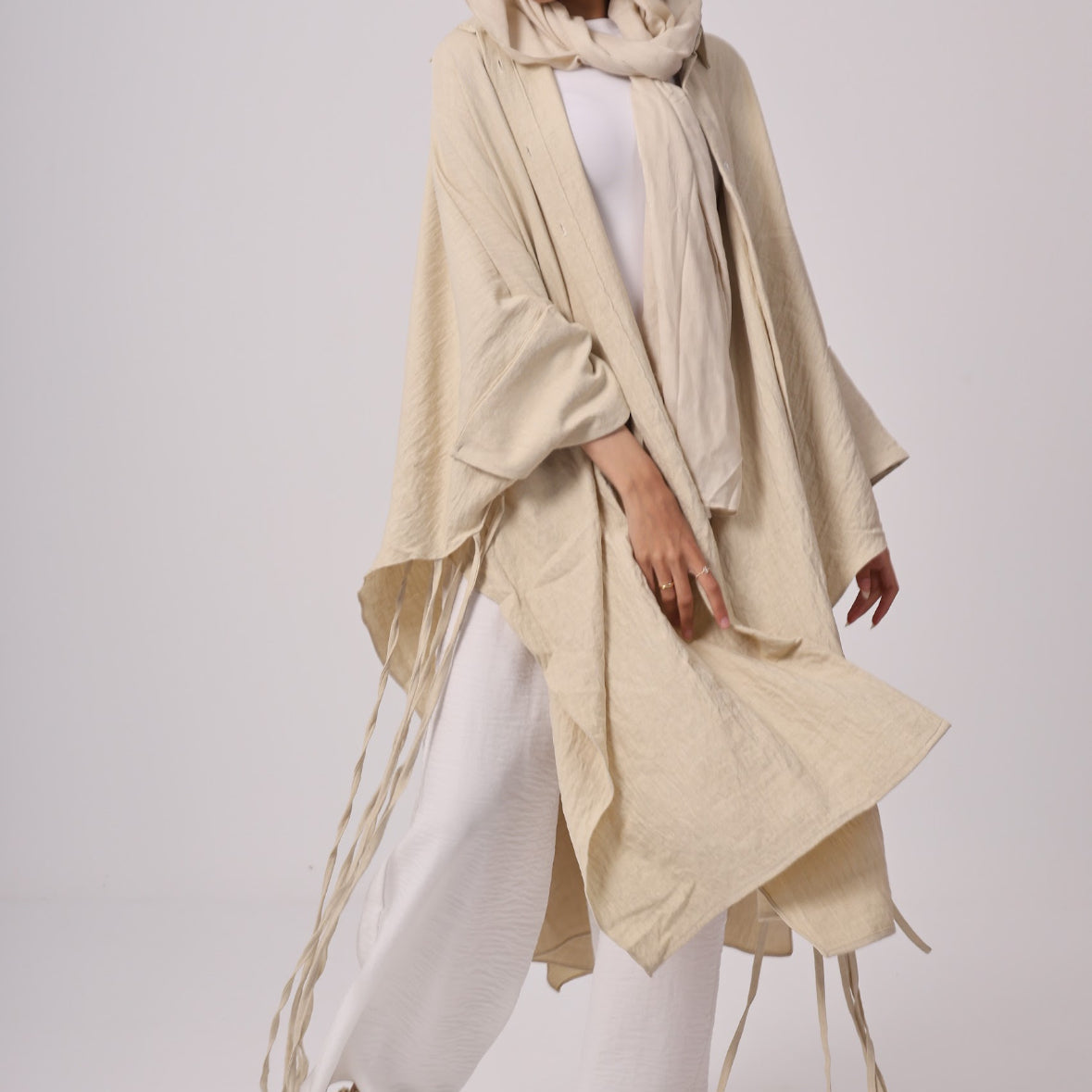 Long Fringes Chemise - Beige