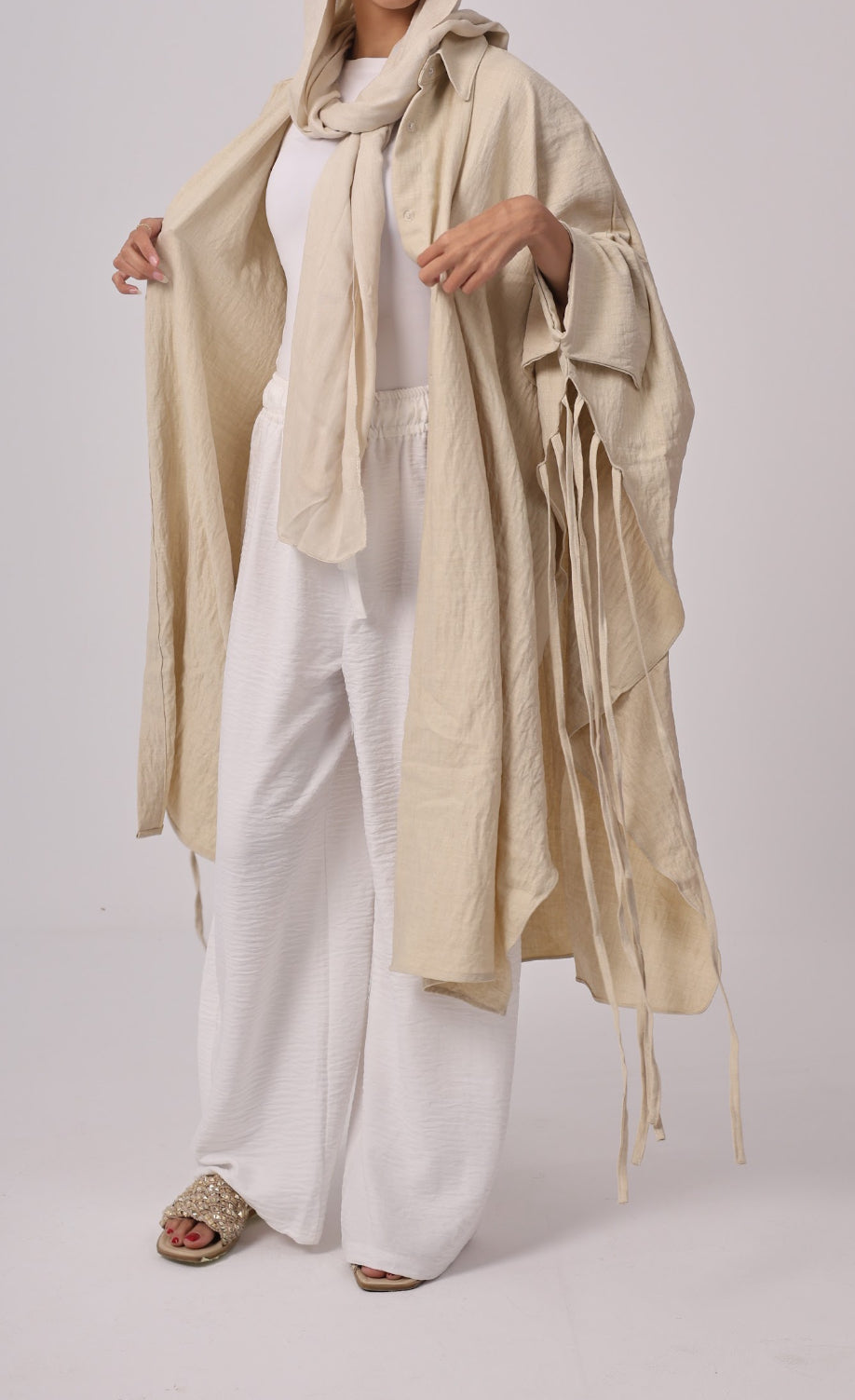 Long Fringes Chemise - Beige