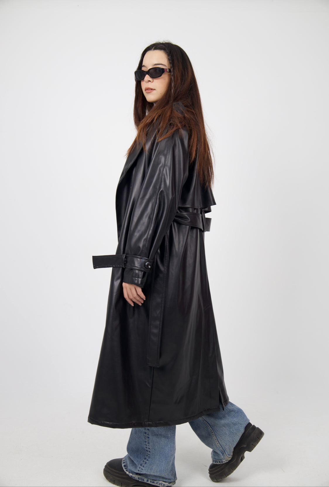 Black Leather Trench Coat