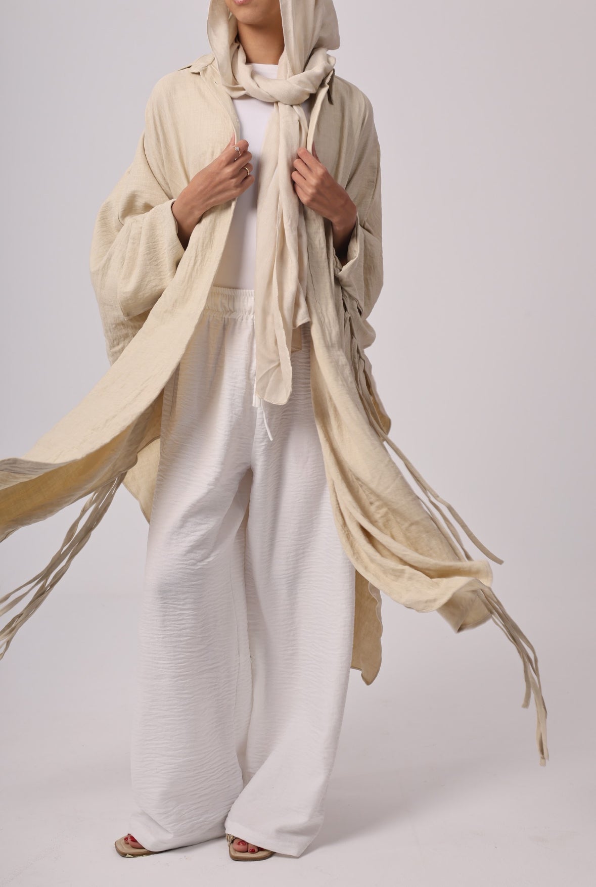 Long Fringes Chemise - Beige