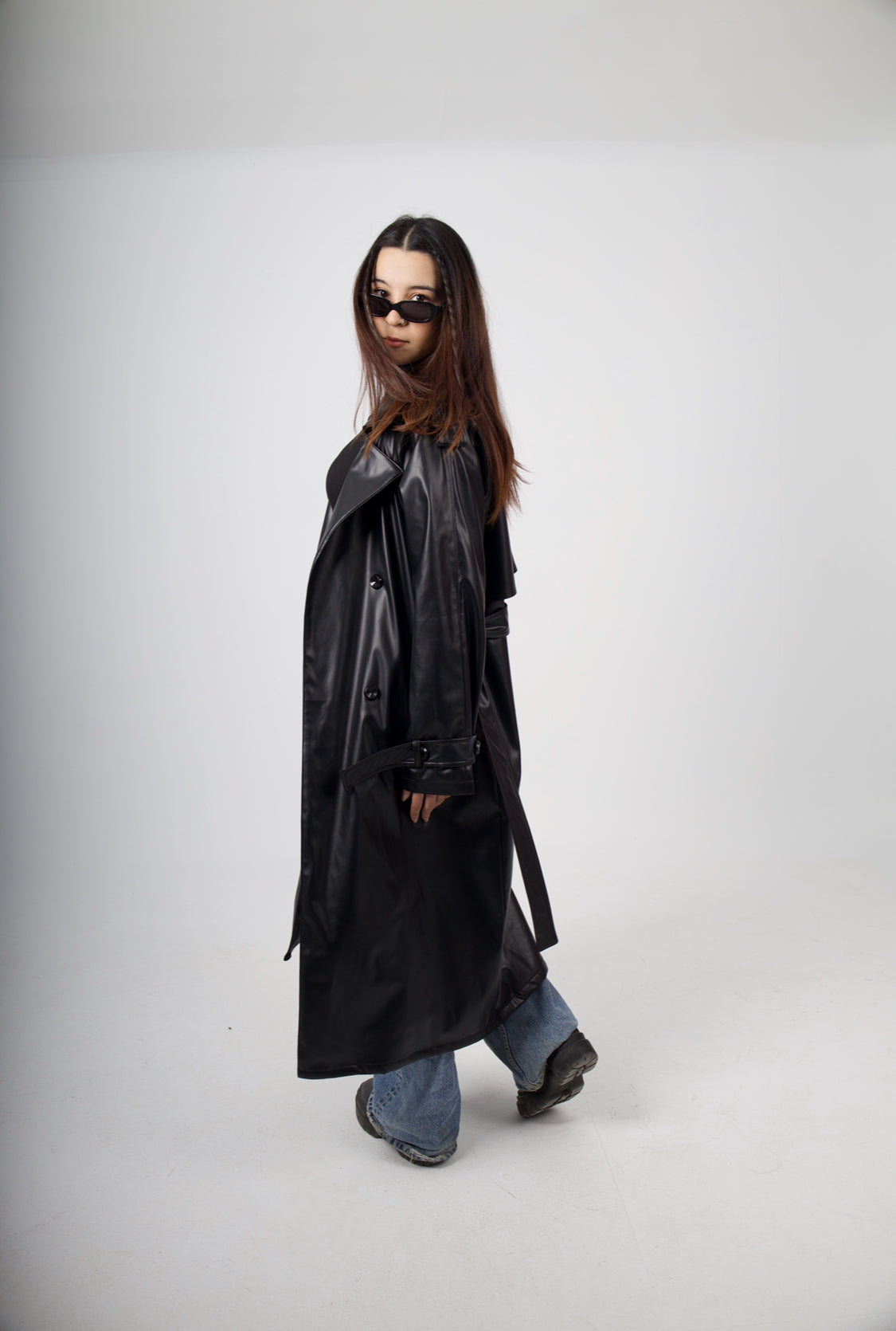 Black Leather Trench Coat