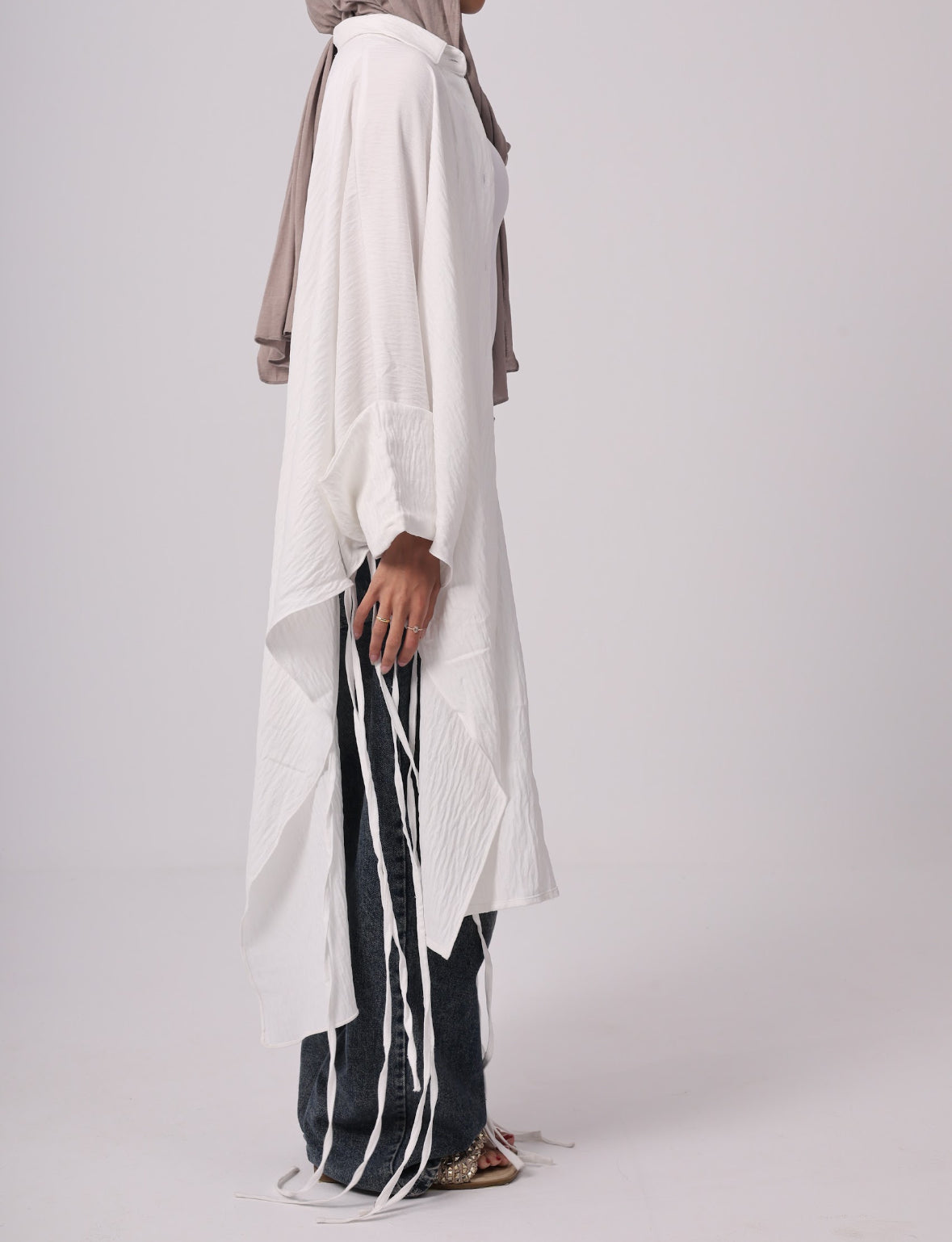 Long Fringes Chemise - White
