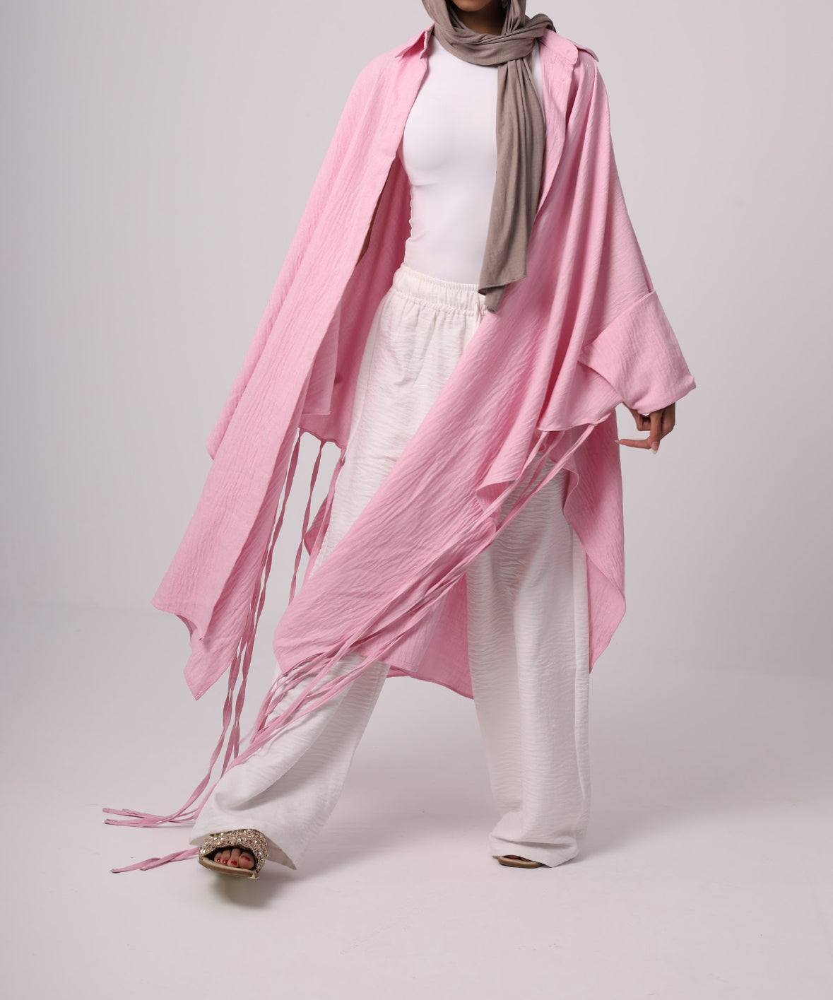 Long Fringes Chemise - Powder Pink