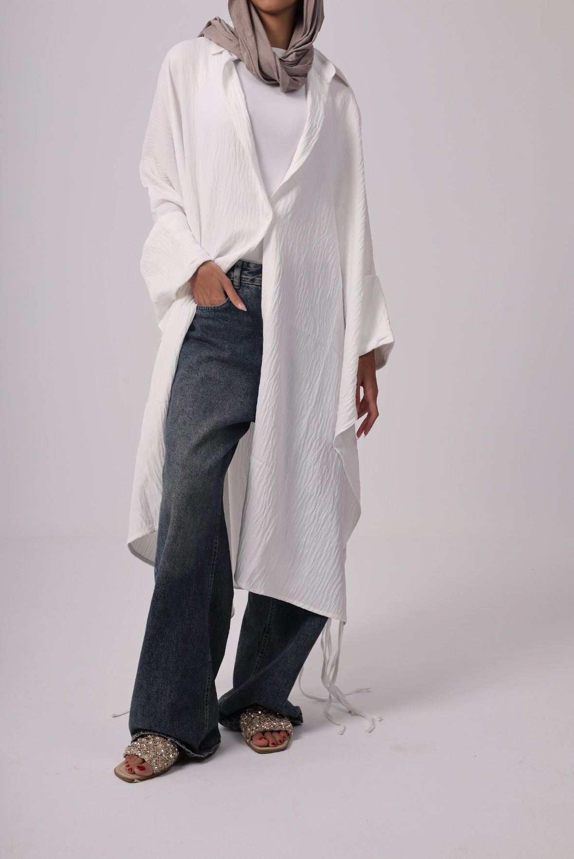 Long Fringes Chemise - White