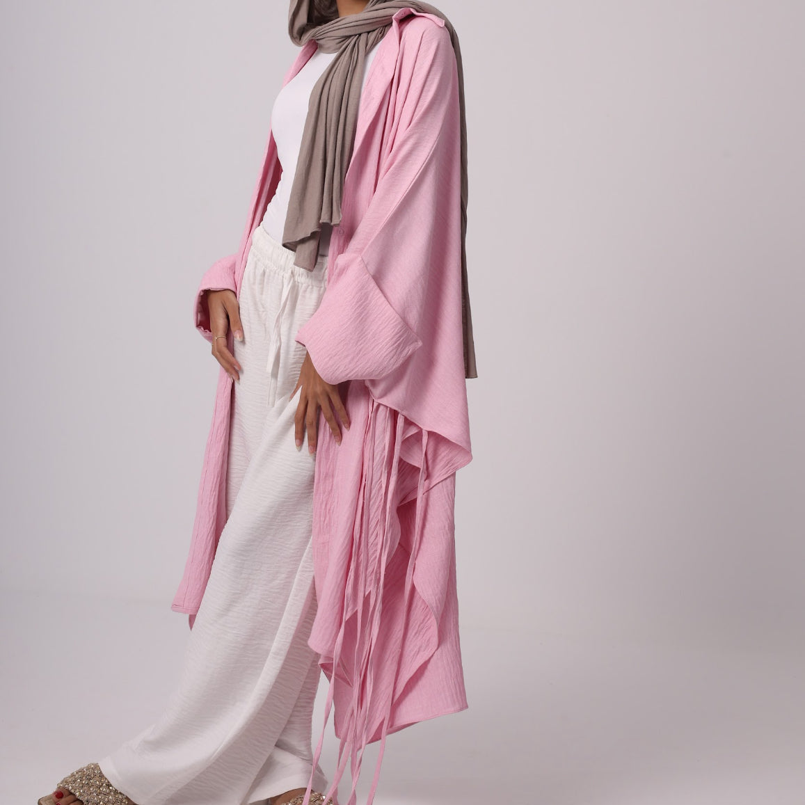 Long Fringes Chemise - Powder Pink