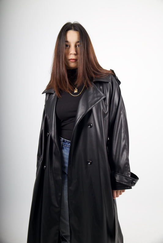 Black Leather Trench Coat