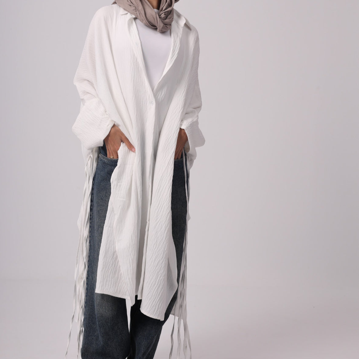 Long Fringes Chemise - White