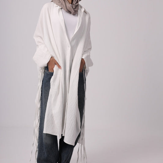 Long Fringes Chemise - White