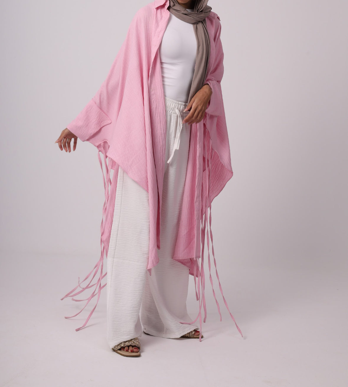 Long Fringes Chemise - Powder Pink