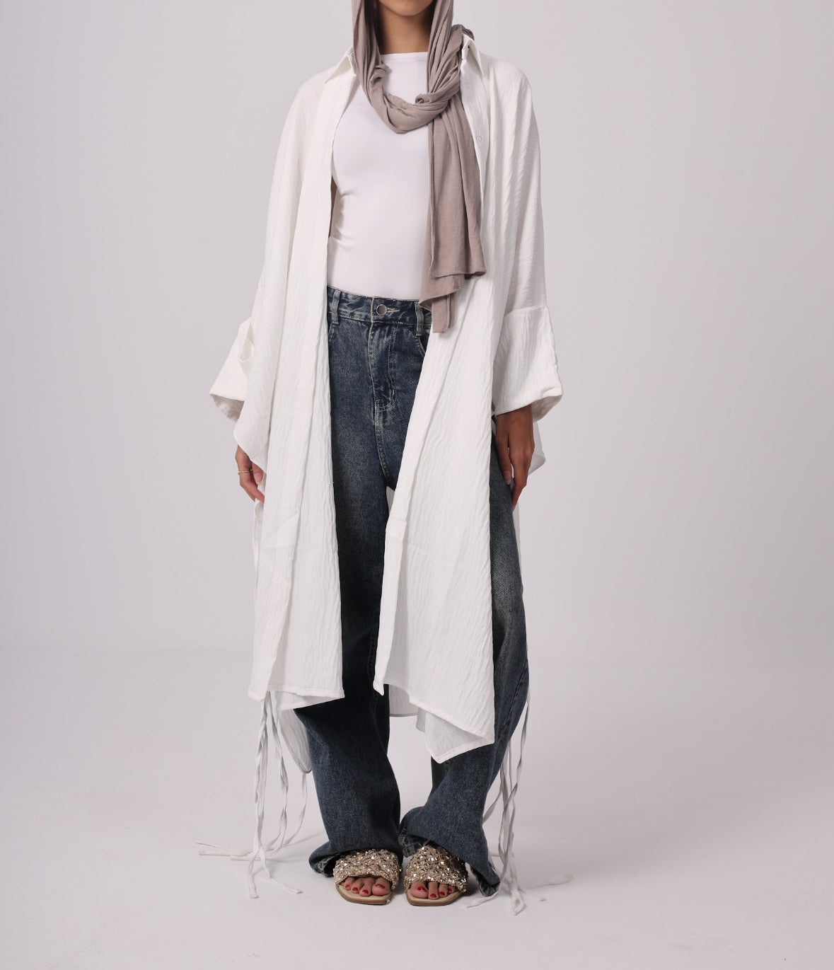 Long Fringes Chemise - White